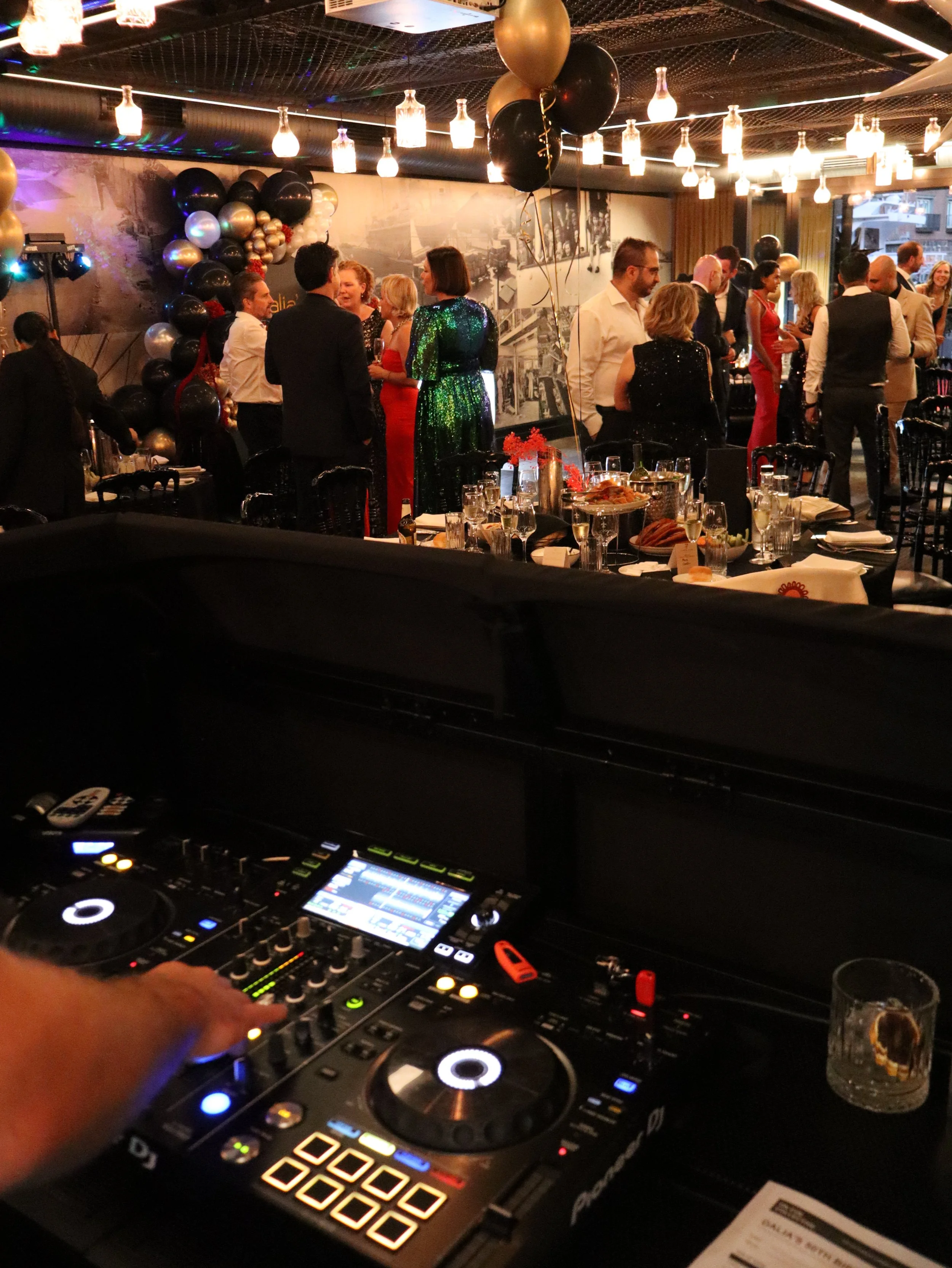 DJ booth at a workplace end-of-year party in Sydney
