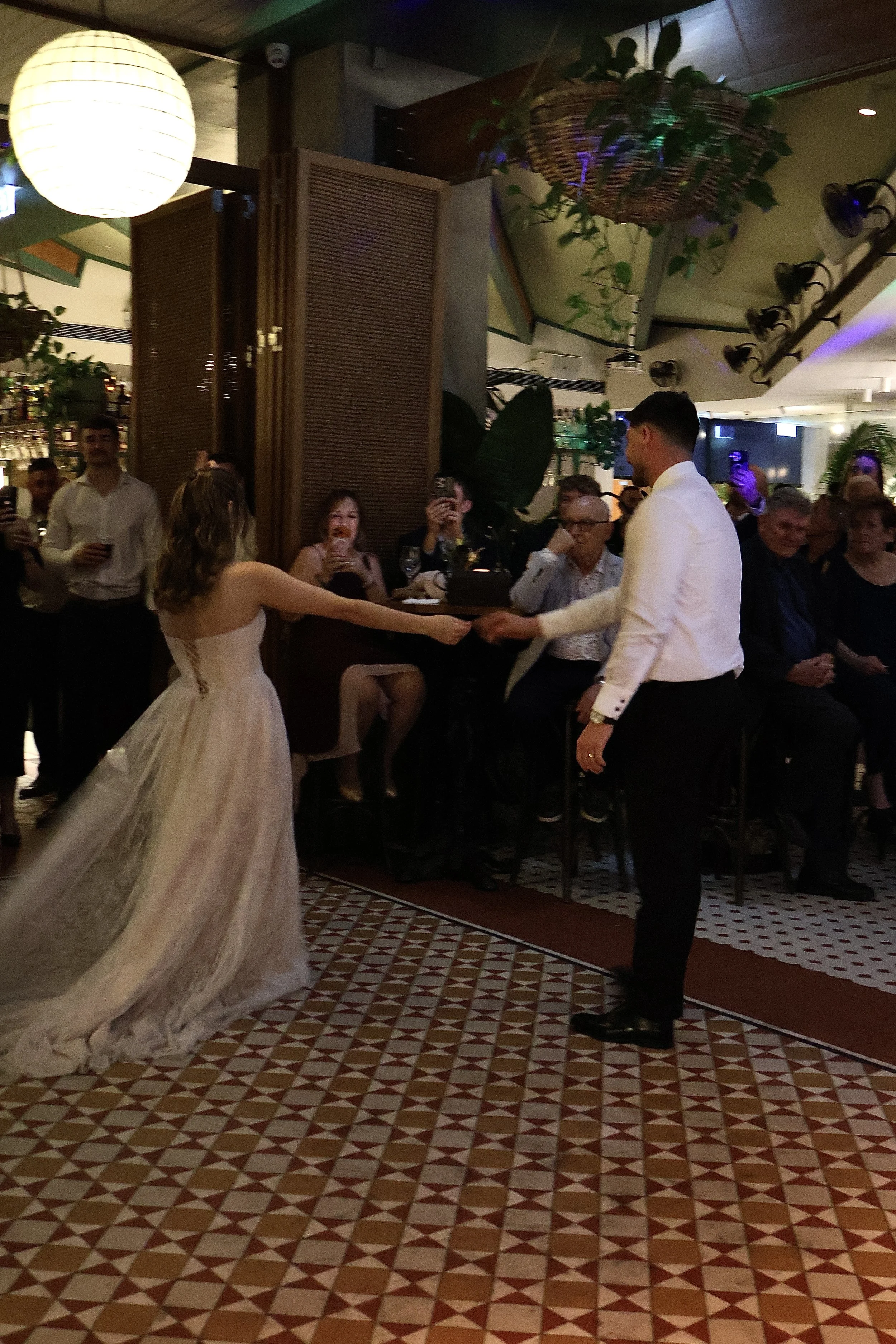 Bride and groom sharing their first dance at Verandah Bar, Sydney