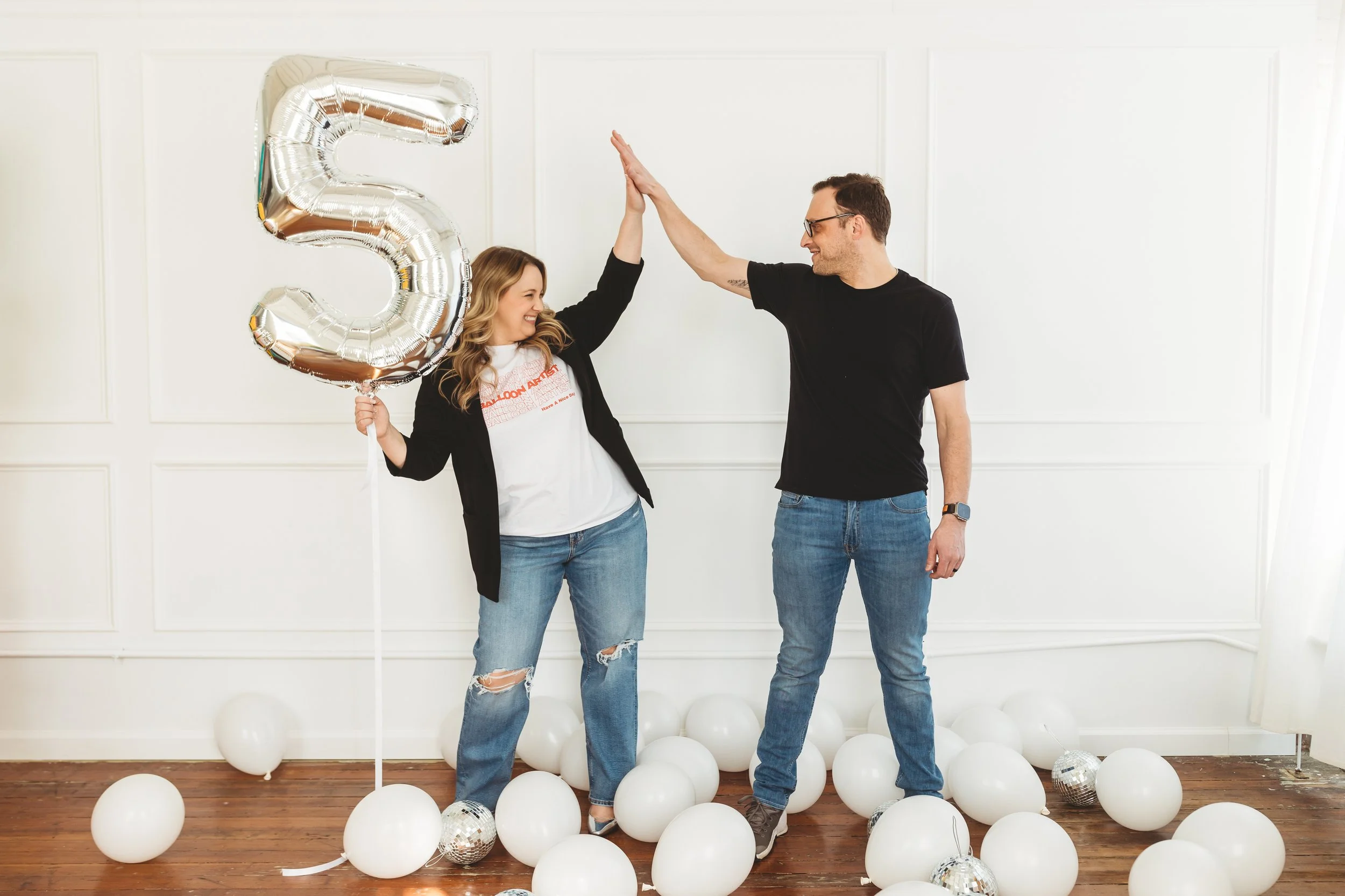 Pop Studio team celebrating 5 years as a Fairfield CT balloon business.