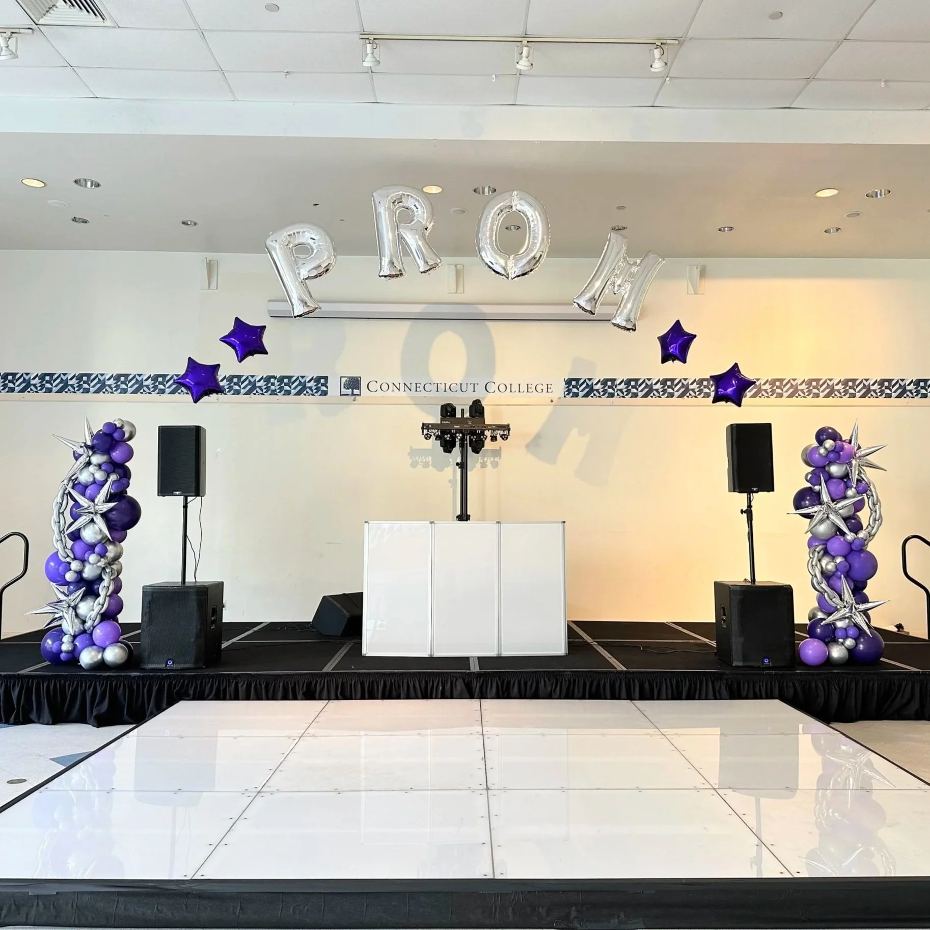 Helium letter balloons create PROM floating arch