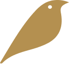 Silhouette of a bird with a brown body and black beak against a pale background.