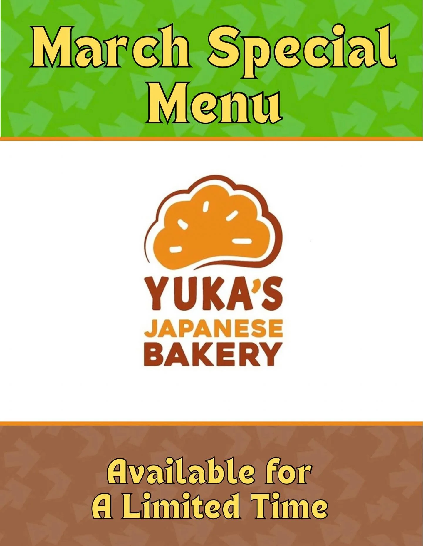 🍀 March Special Menu 🍀 

Try out our limited time menu items throughout this month 

Matcha Mochi Cake
* Like a little treasure at the end of a rainbow, this mini chocolate cake is wrapped in a cloak of vibrant matcha mochi, glowing in festive gree