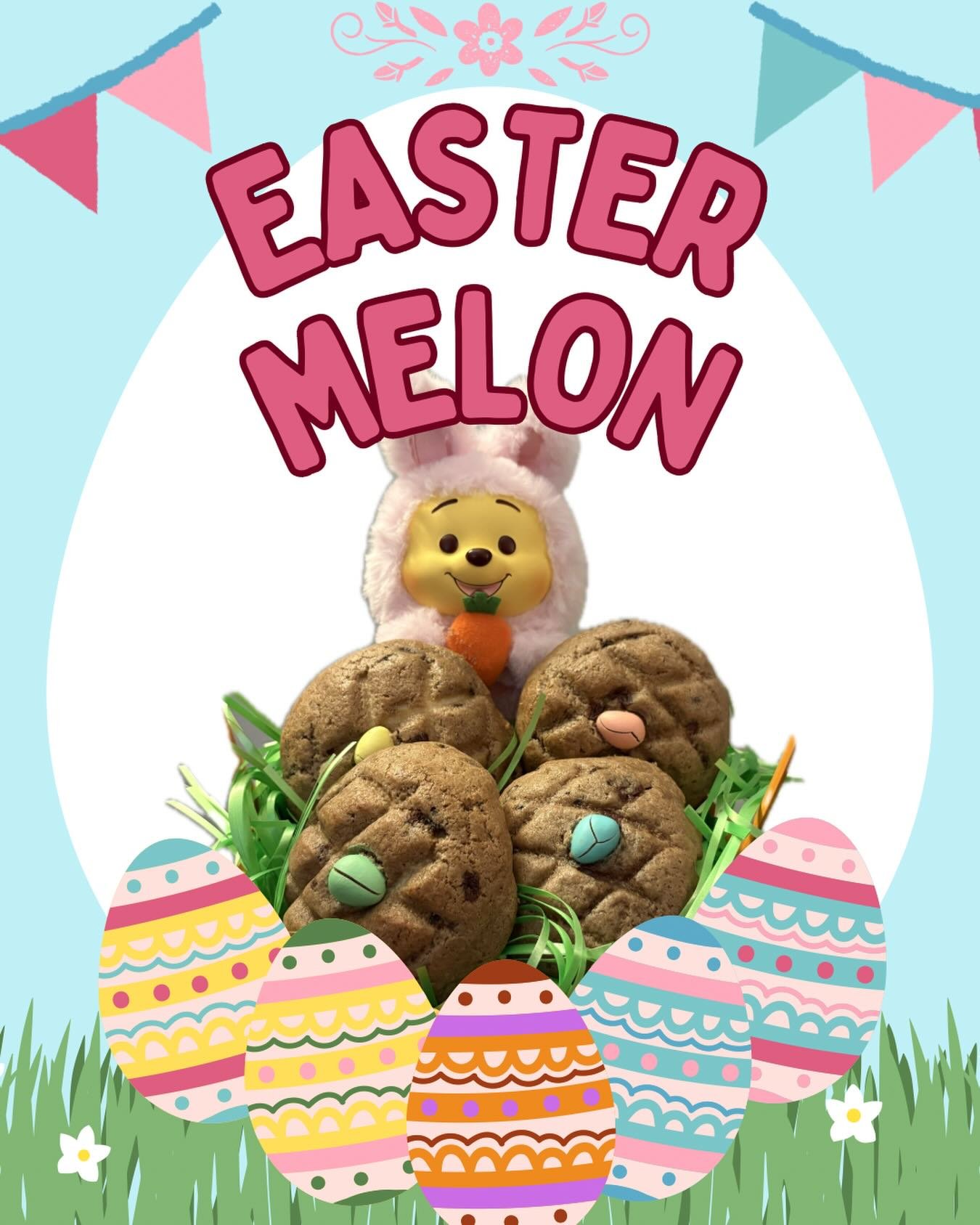🌟 Special Melon Alert! 🌟

Hop on over from March 24 &ndash; April 5 to try our limited-time Easter Melon pan!✨

This festive treat is mocha-infused for a rich, chocolatey coffee flavour, with a sweet Cadbury chocolate egg right in the centre! 

But