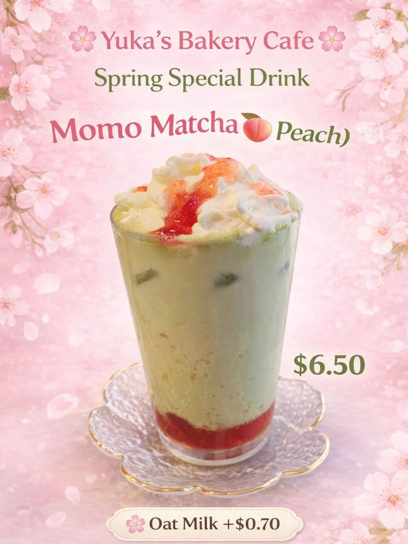✨ Spring Special Drink is here! ✨

🌸 Momo Matcha (Peach) 🍑🍵

Sweet peach and creamy matcha come together for the perfect spring drink!
Refreshing, fruity, and topped with fluffy whipped cream 💕

Come enjoy this limited spring drink at Yuka&rsquo;