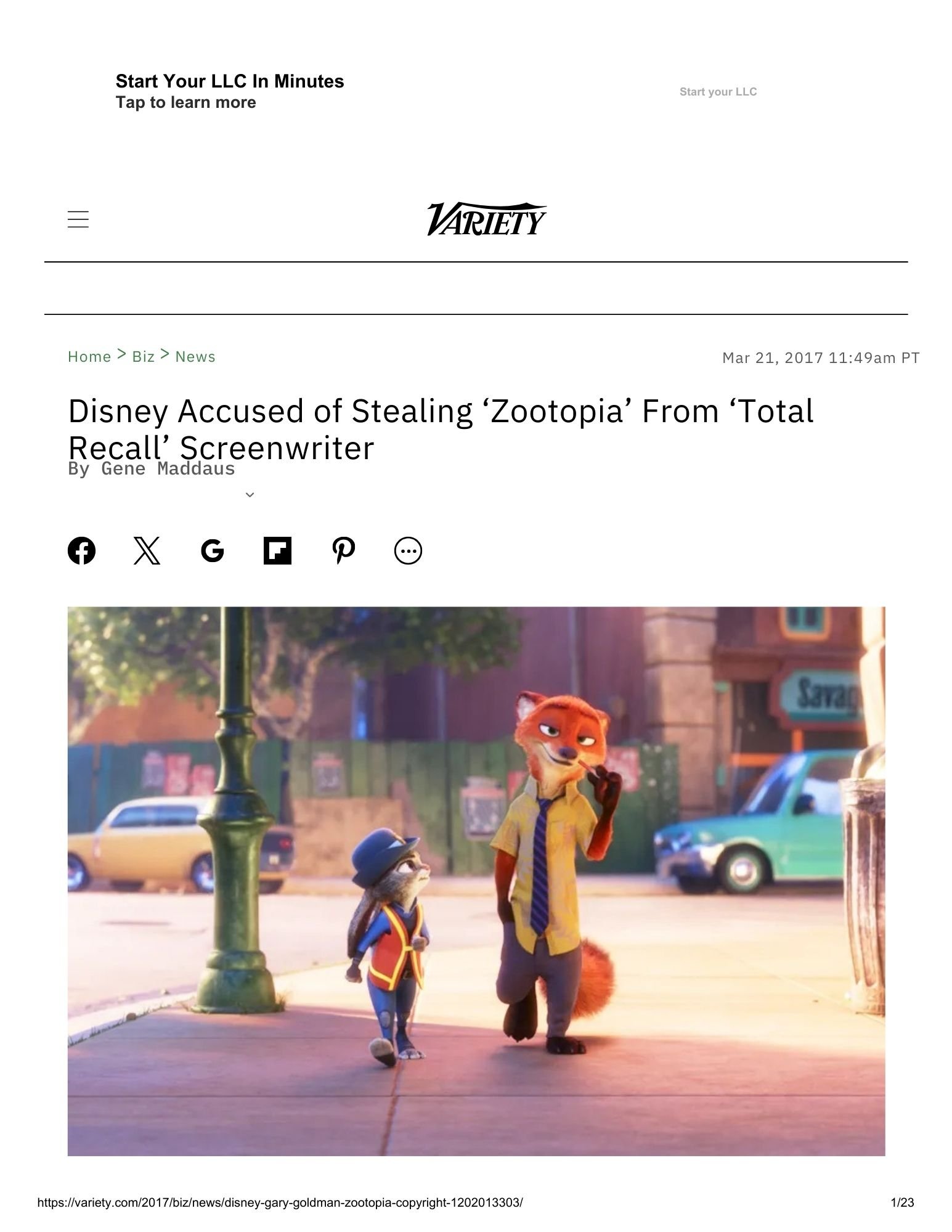 Variety - Disney Accused of Stealing 'Zootopia' From Screenwriter.pdf.jpg