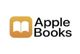 Apple Books logo featuring an open book icon in a gold square and the text 'Apple Books' in black.