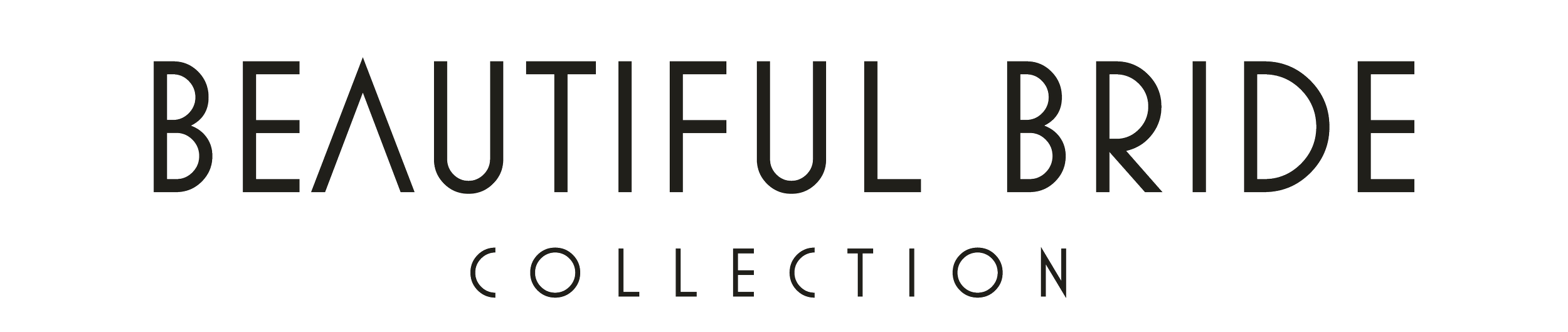 Logotipo con letras que dicen 'Beautiful Bride Collection' en un estilo elegante, en color negro.