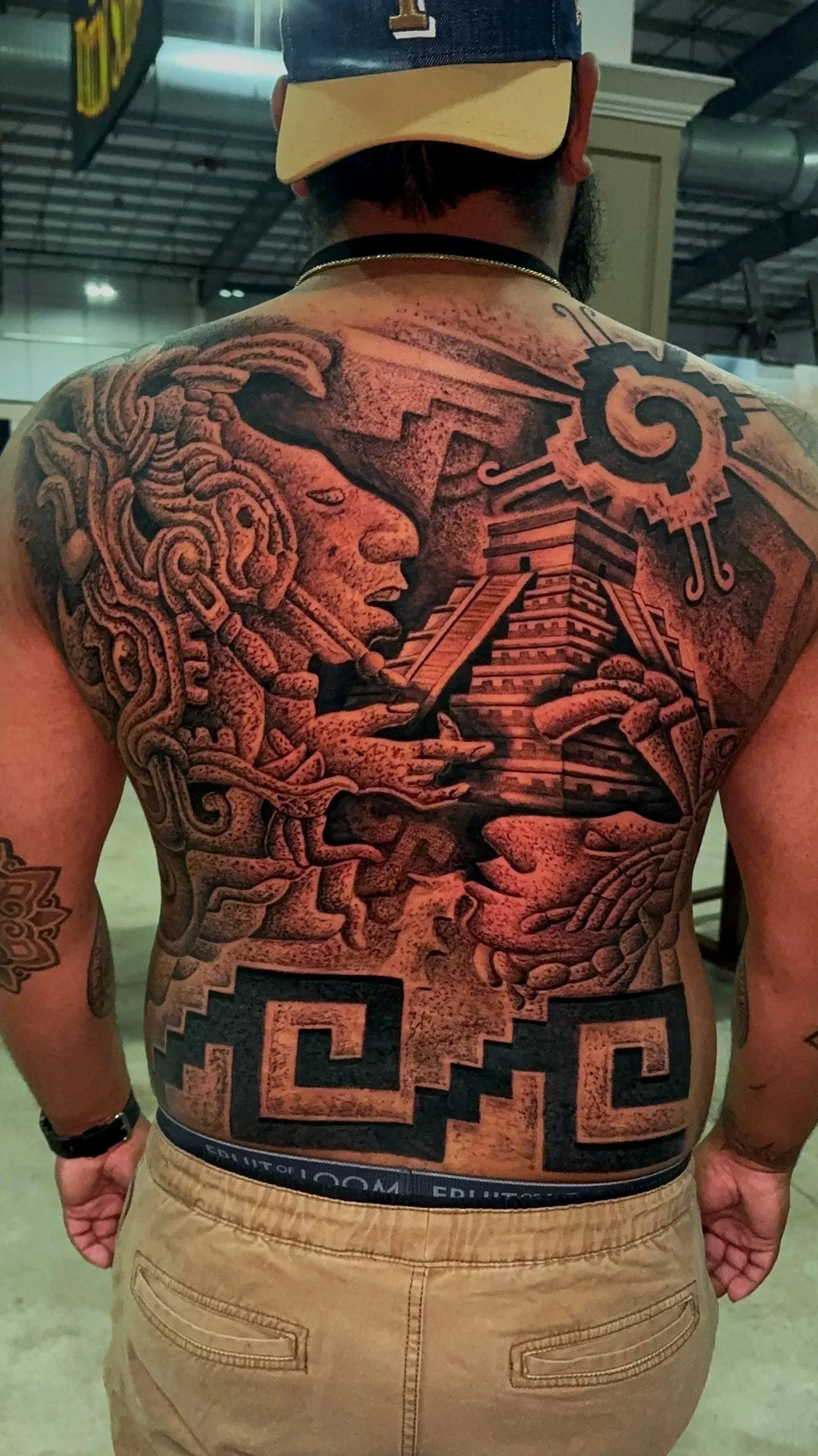 aztec back tattoo with Chichen Itza san antonio texas
