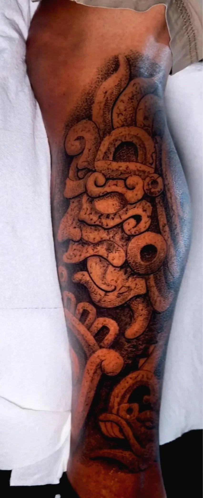 Mayan leg sleeve tattoo