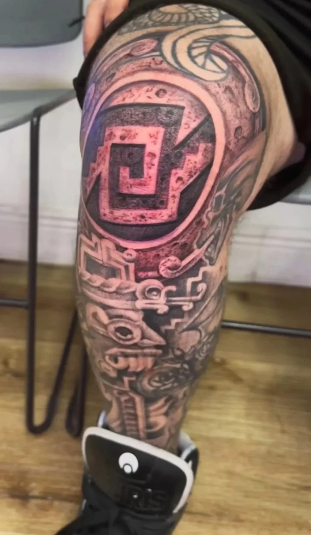 chimalli knee tattoo