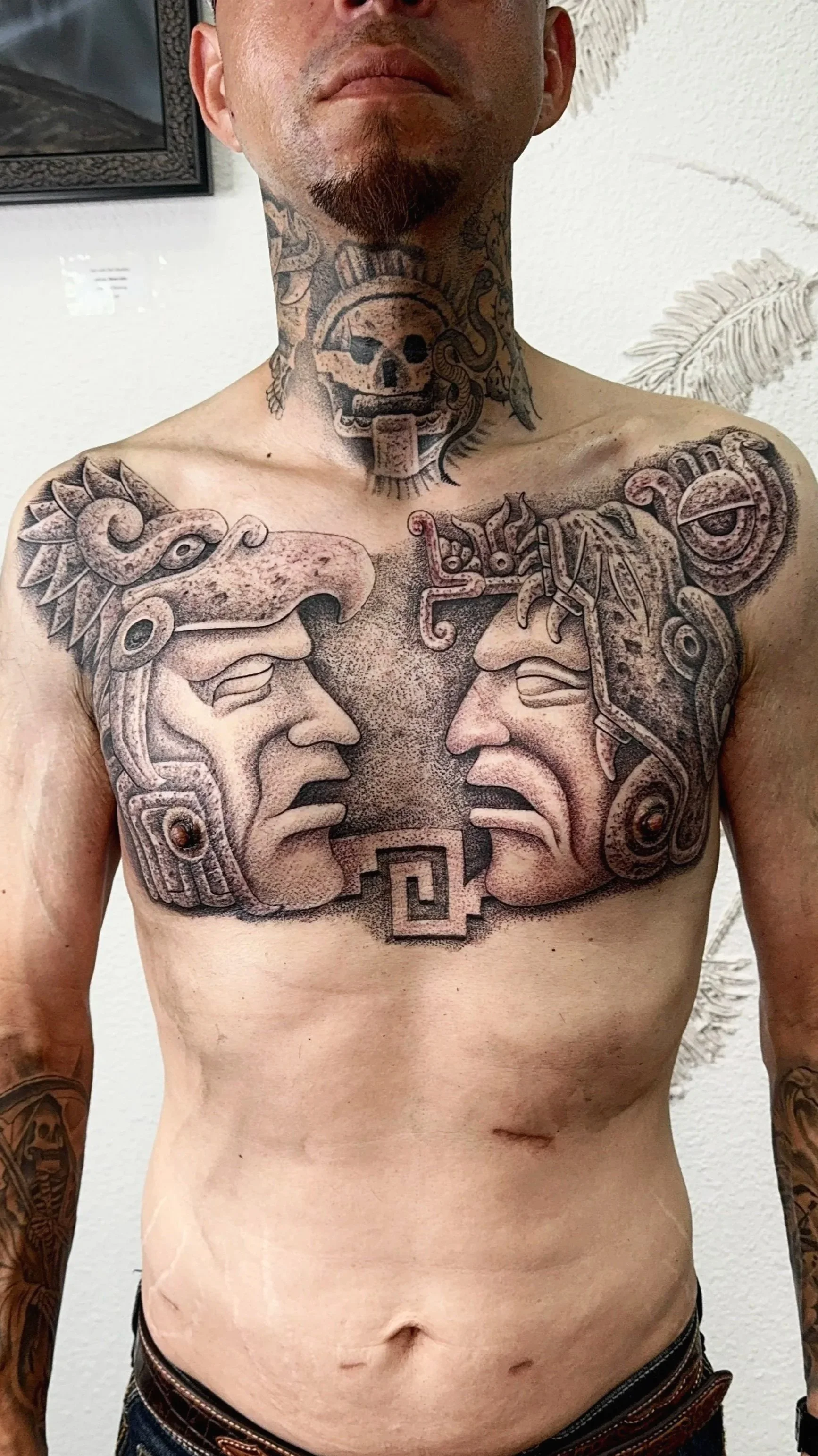 aztec warrior chest tattoo