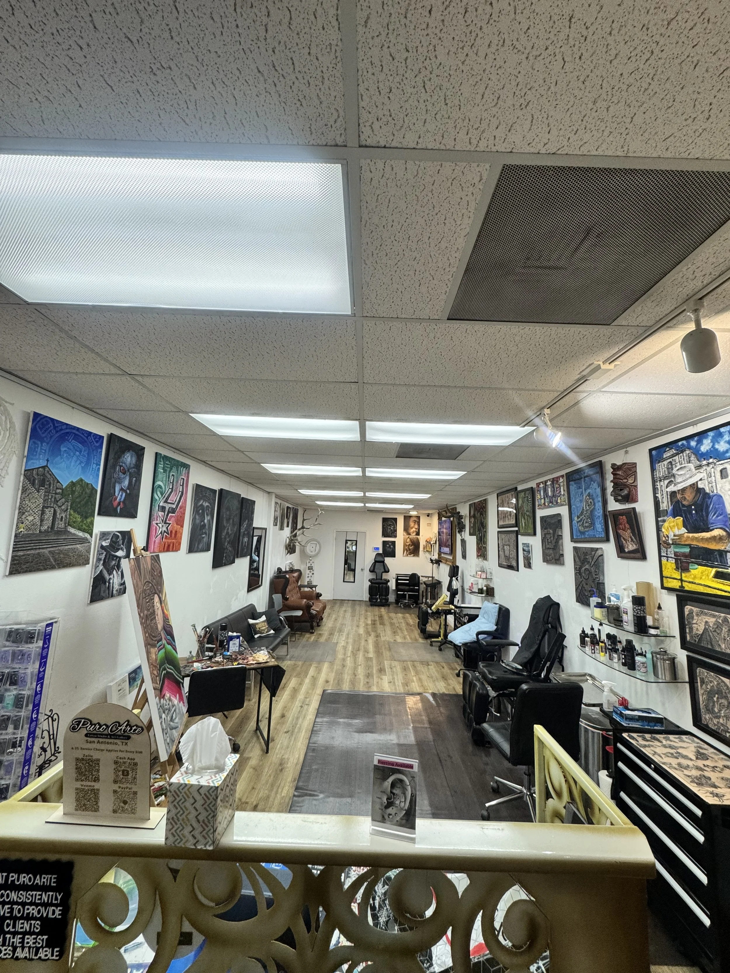 Puro Arte Tattoo Studio & Gallery, tattoo studio where Ruben Aguilar tattoos and showcases his Mexica/Aztec inspired tattoo designs and artwork