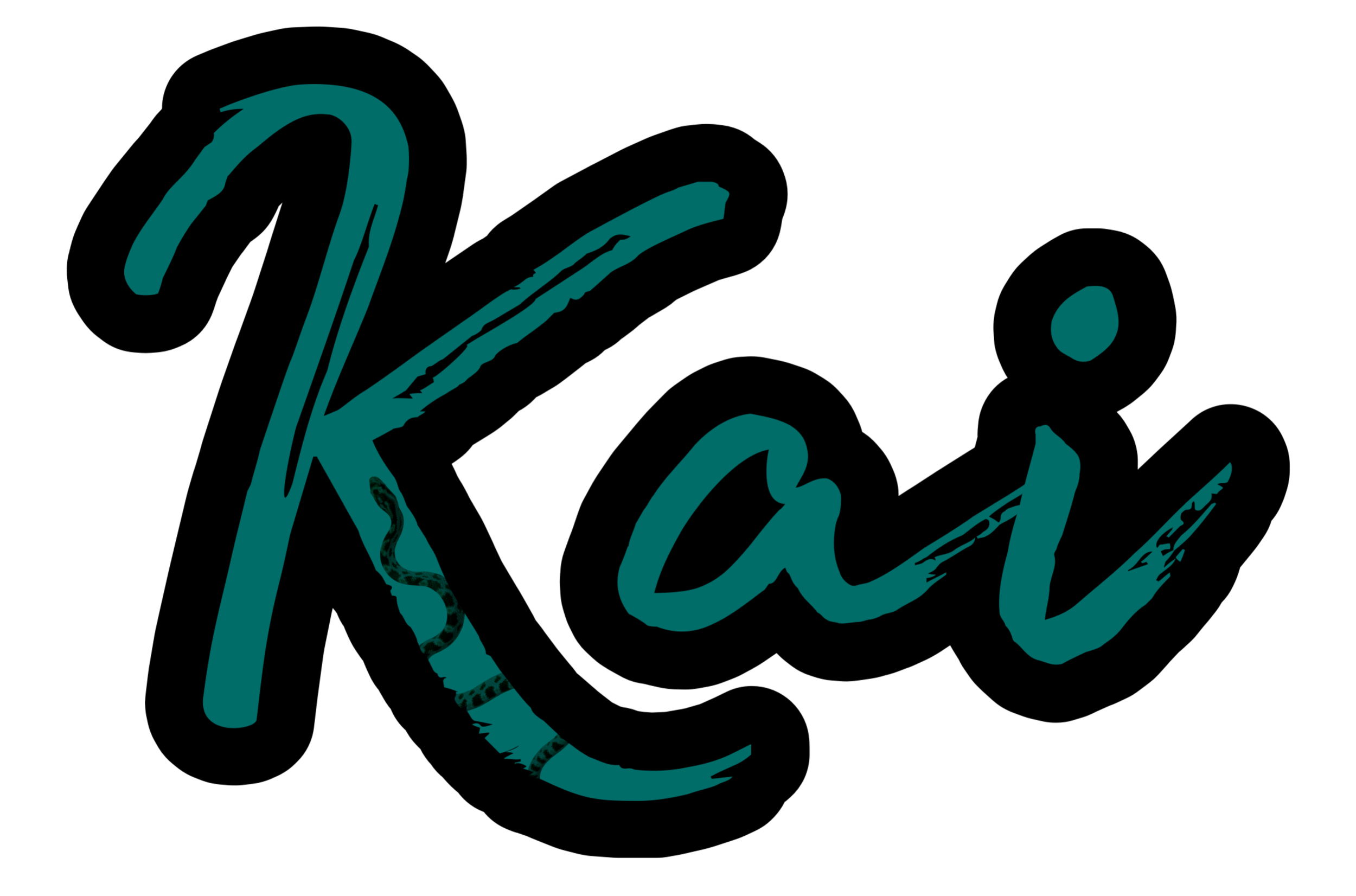 Stylized teal cursive text that reads 'Kai' on a black background.