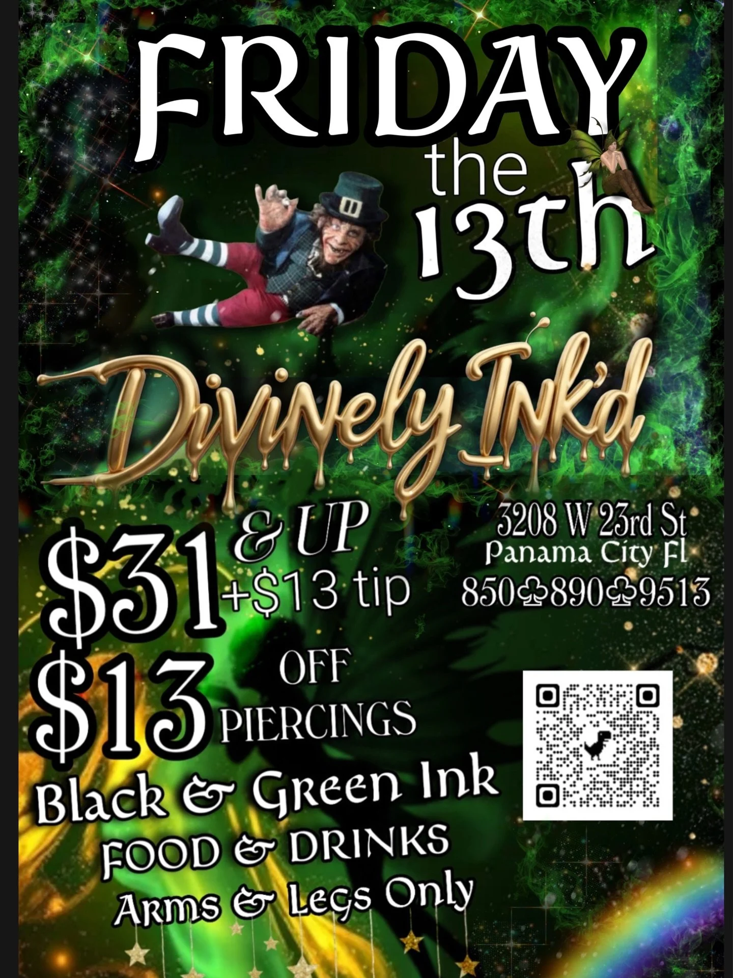 🍀✨ Friday the 13th Flash Event at Divinely Inkd &ndash; St. Patrick&rsquo;s Day Vibes! ✨🍀
Join us for our second Friday the 13th celebration of the year &ndash; and it&rsquo;s going to be even better than the last one! 🌈🍀
When: Friday, March 13th