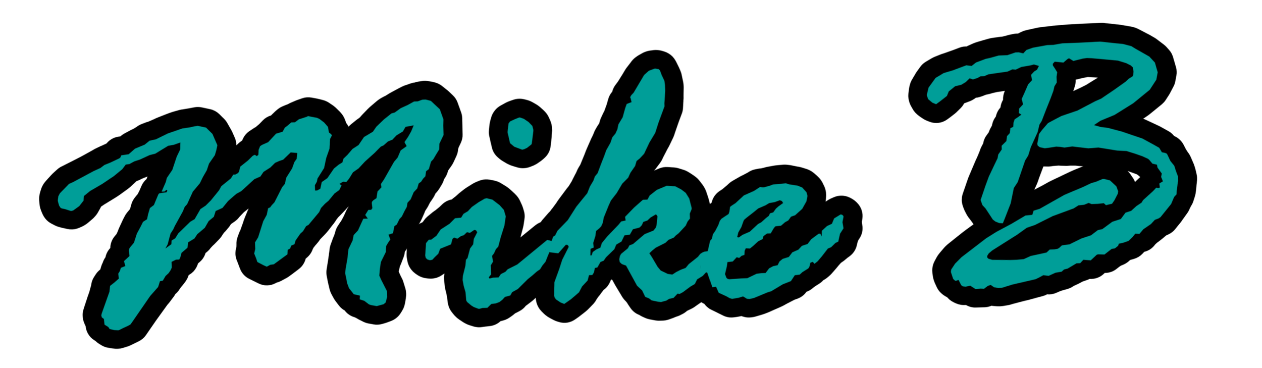 Text that reads 'Mike B' in stylized, cursive font on a black background.