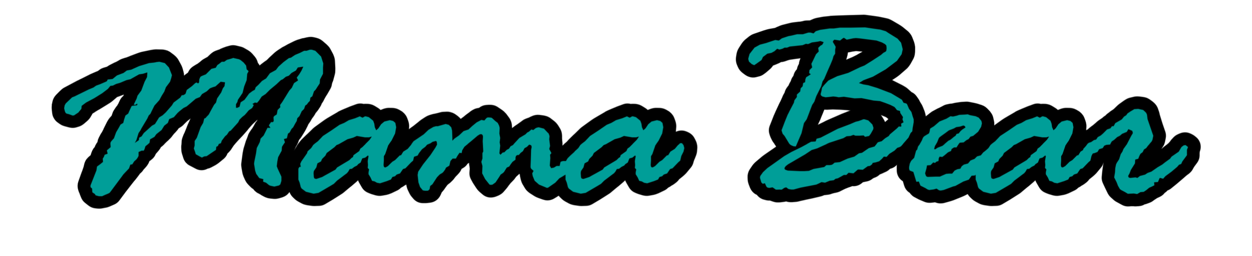 Text reads 'Mama Bear' in teal handwritten font on black background.