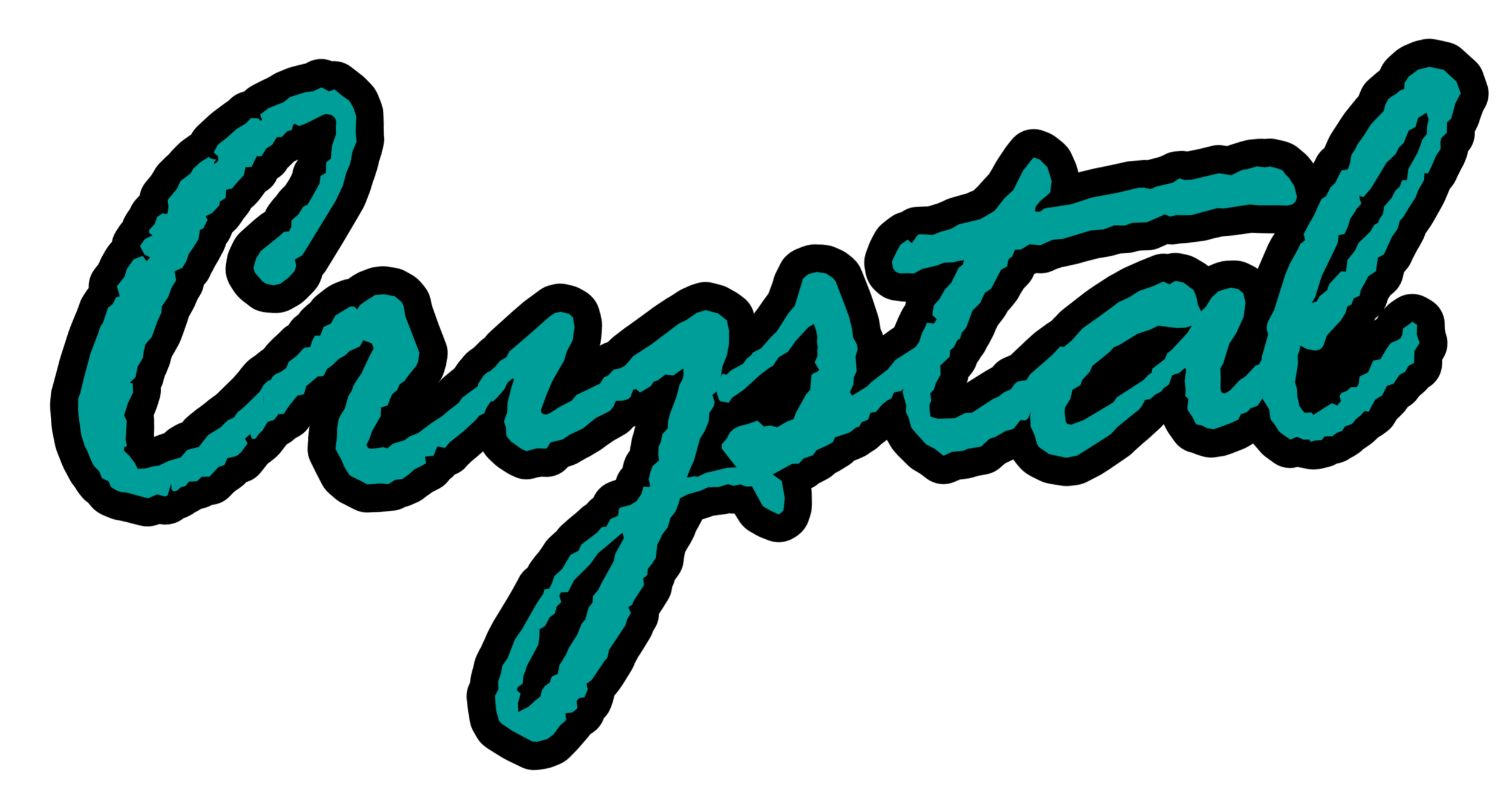 A stylized, cursive text logo reading 'Crystal' in teal color on a black background.