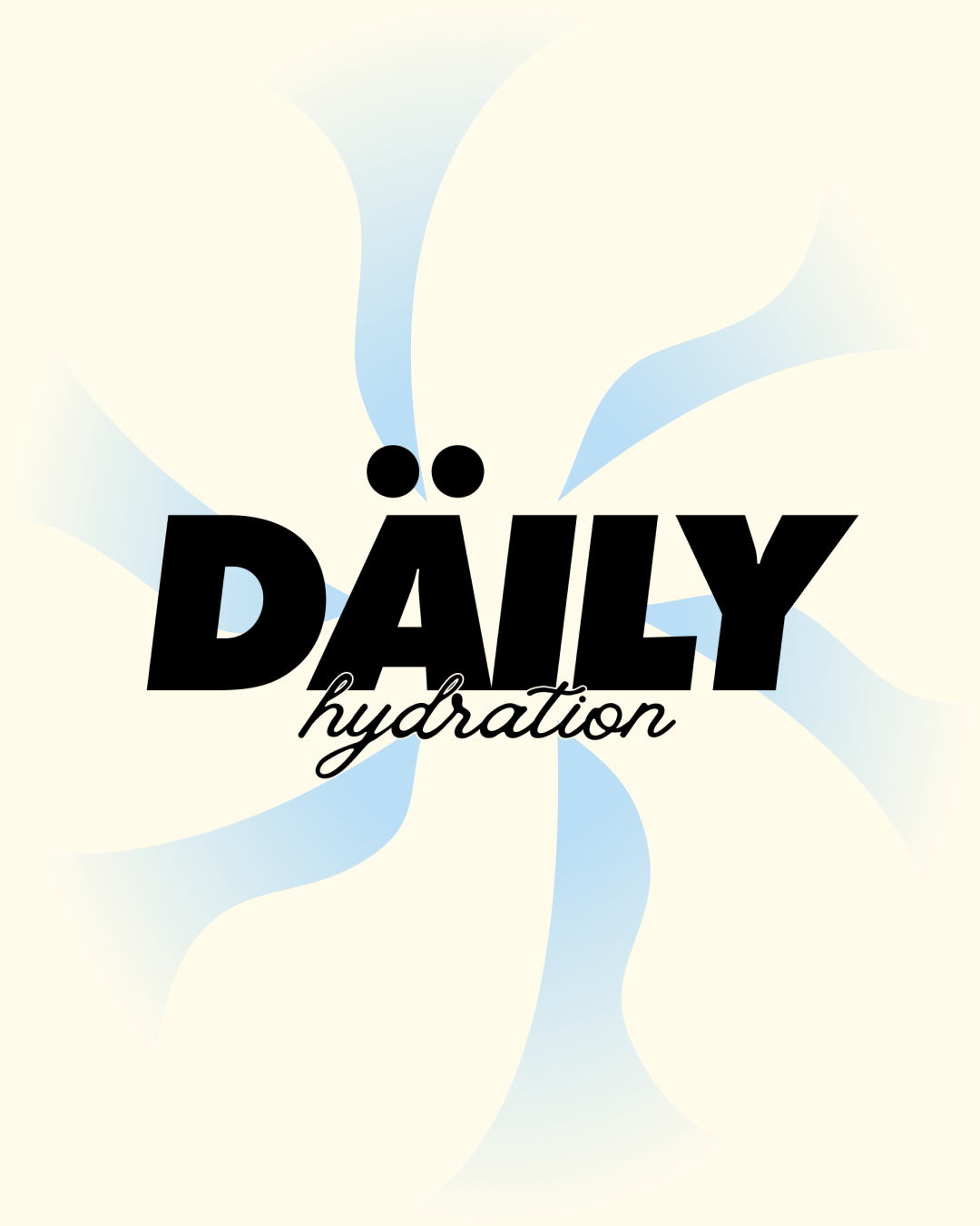 A logo with large black text saying 'DÄLY' and smaller black cursive text saying 'hydration' beneath it, over a light abstract floral background.
