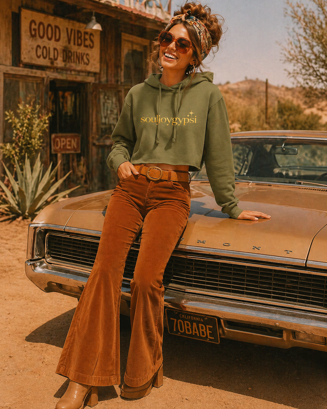 Souljoygypsi (vintage gold) CROP HOODIE