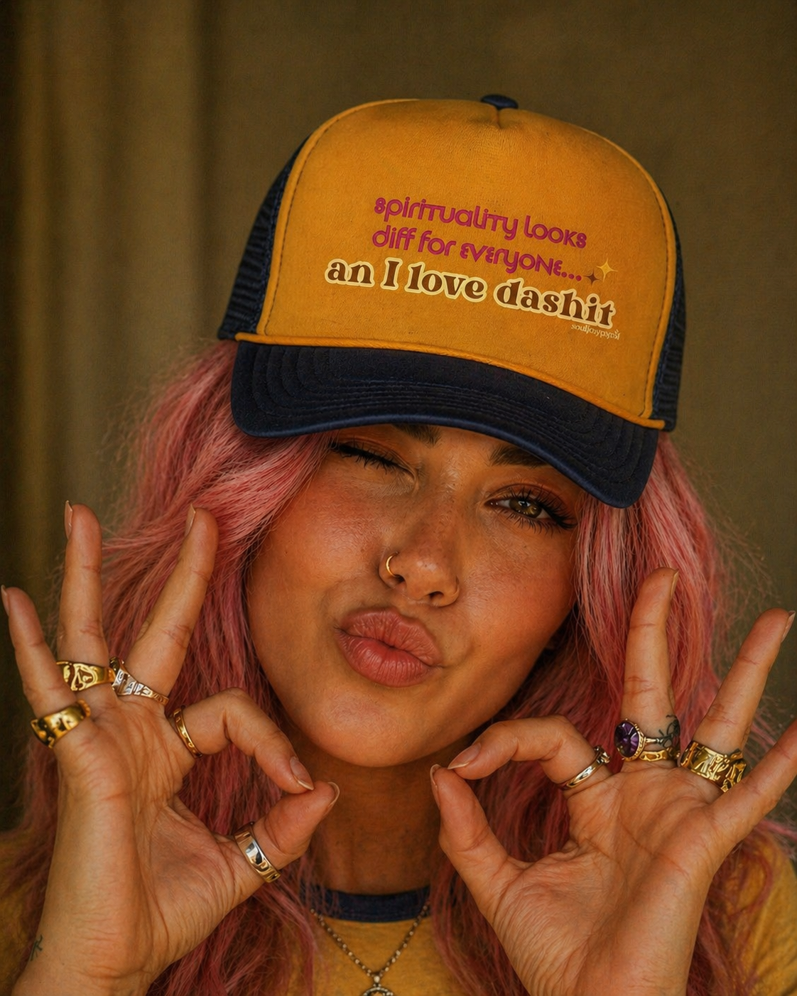 Spirituality looks diff TRUCKER HAT (pink design)