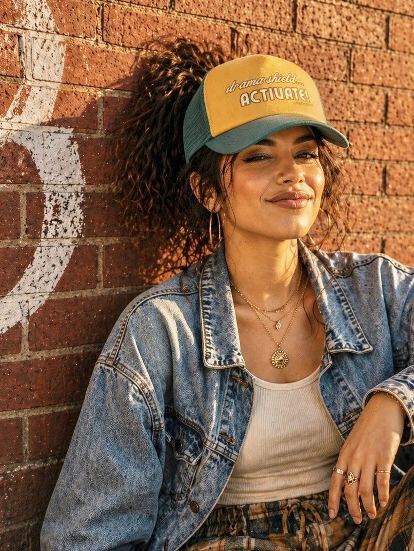 Drama shield PREMIUM TRUCKER HAT (ivory design)