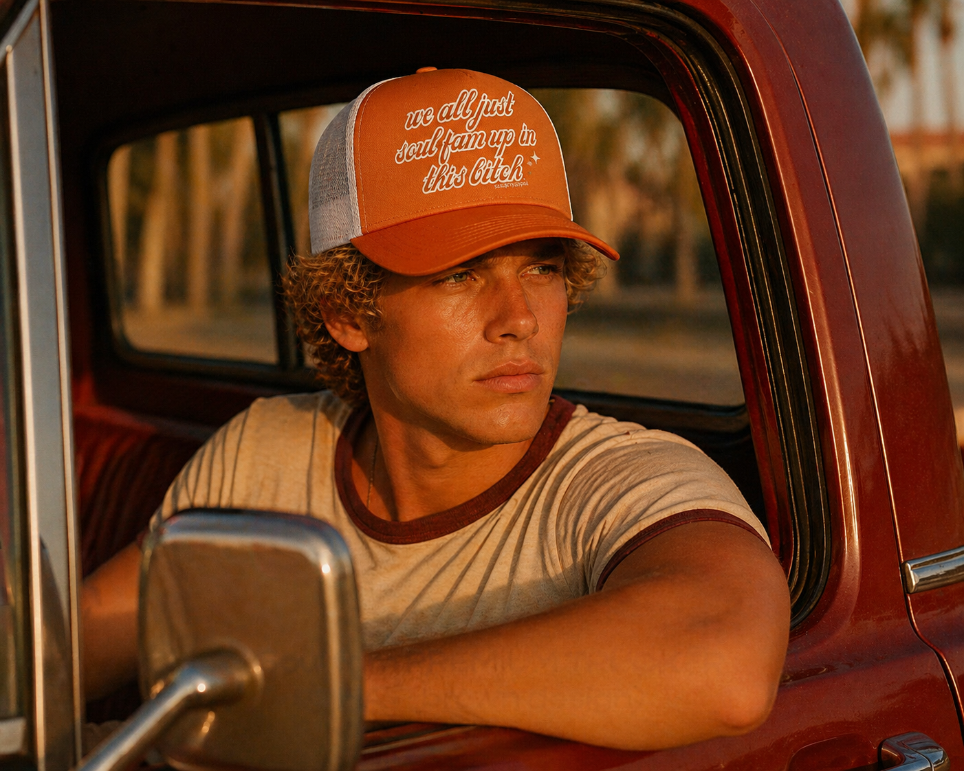 Soul fam PREMIUM TRUCKER HAT (brown design)