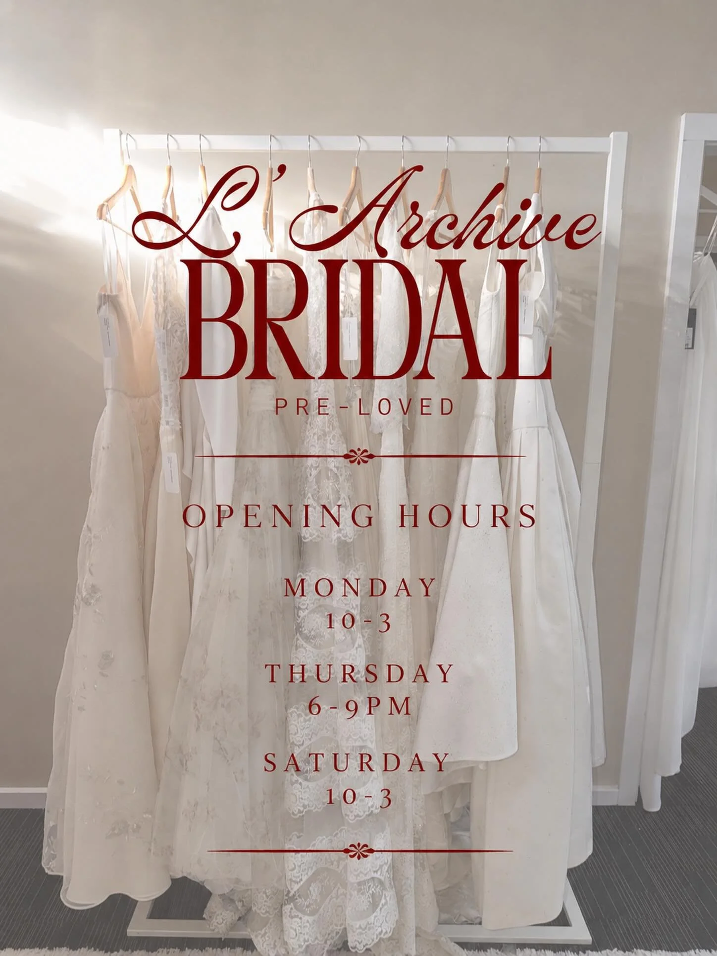 Come find your dream dress at L&rsquo;Archive Bridal✨✨

Designer gowns, pre-loved pieces, and dresses waiting for their second love story 🩷