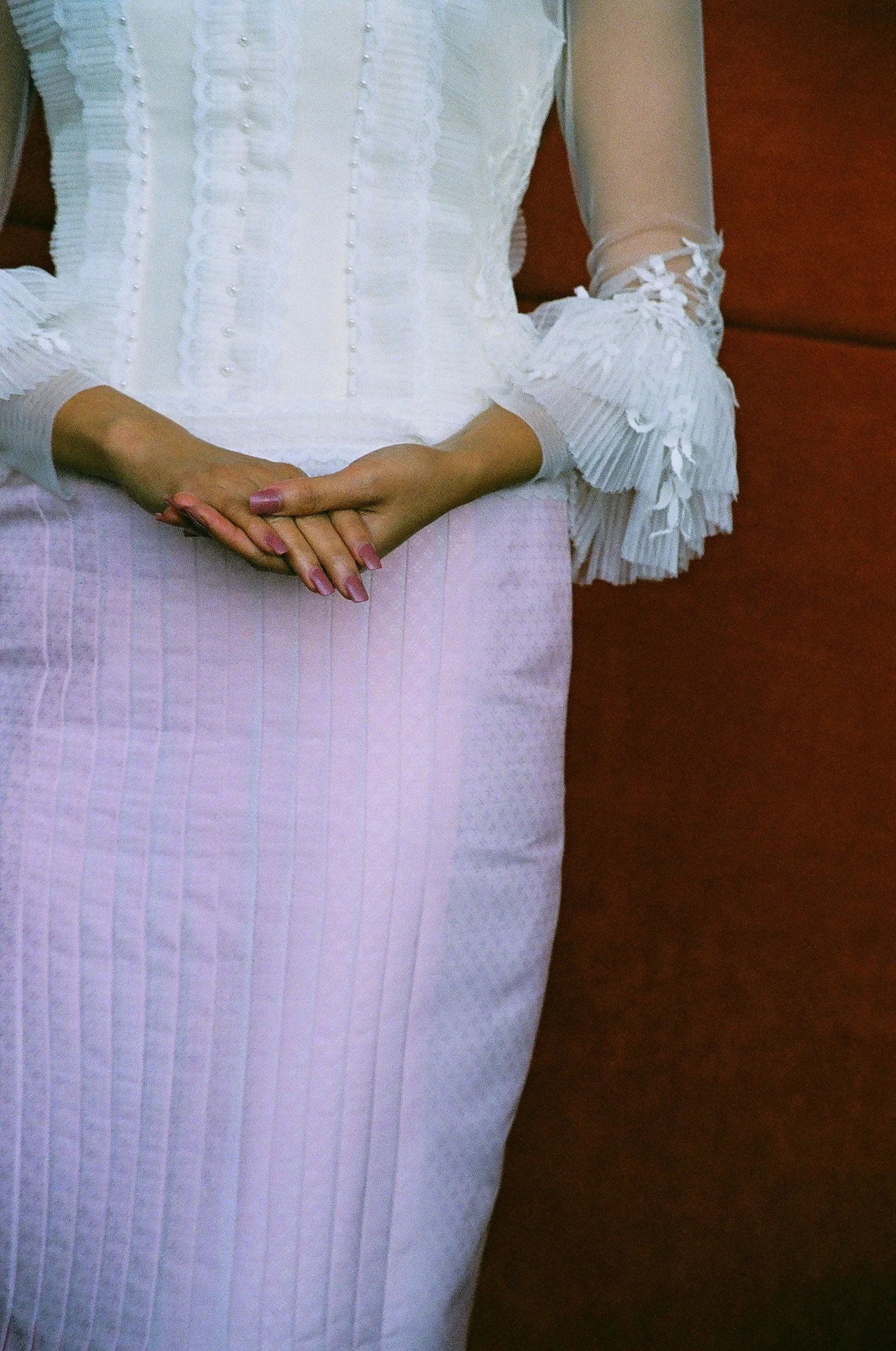 alternative bride in pink shirt and blouse