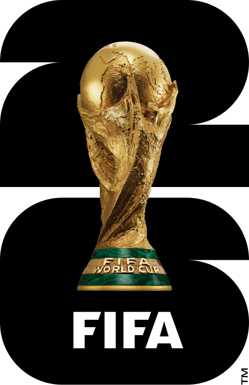 Golden FIFA World Cup trophy with black background and the FIFA logo below.