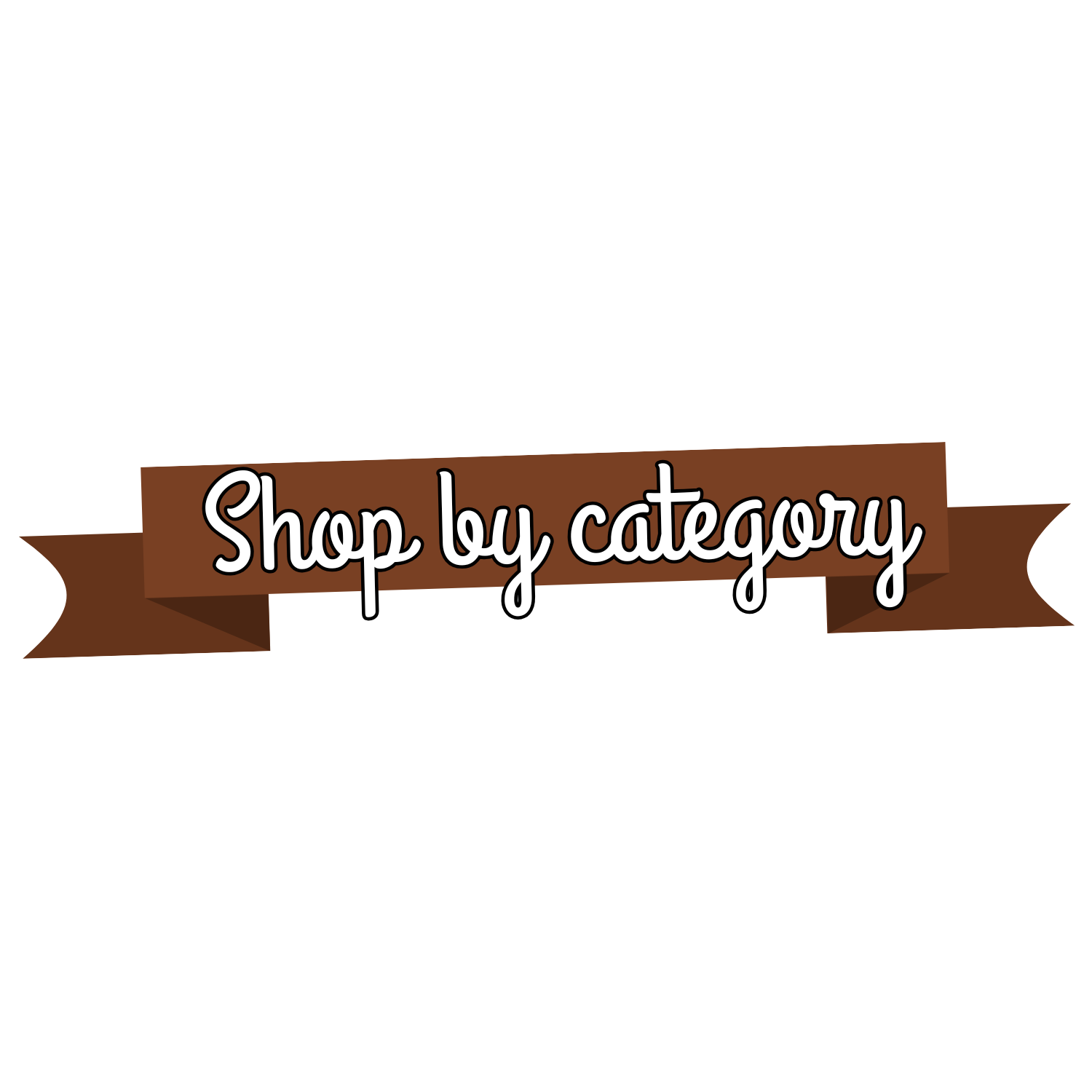 Brown banner with white text that says "Shop by category".