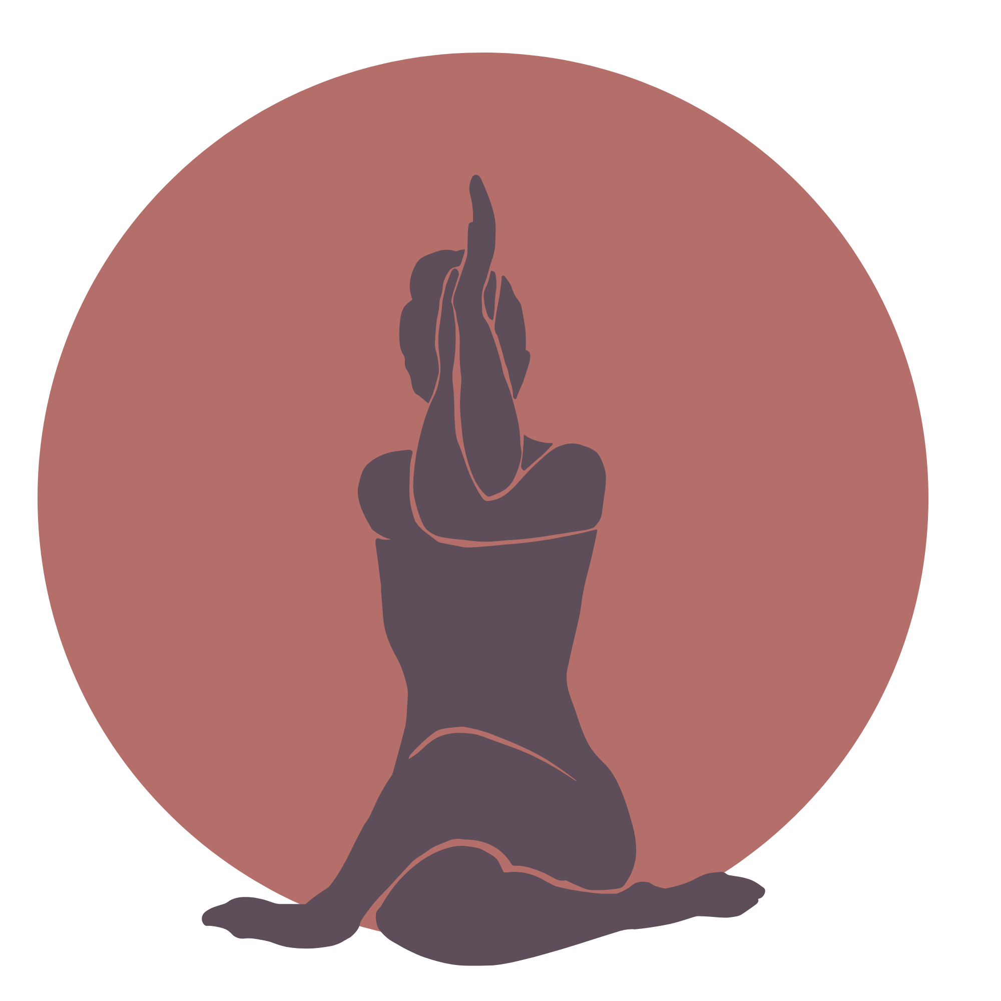 Illustration of a person in a yoga pose with their hands pressed together in prayer position, seated cross-legged on a mat, with a large circle background.