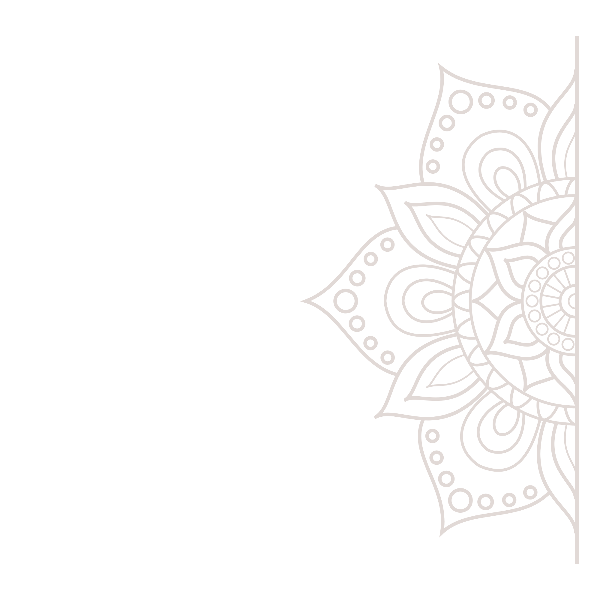 Decorative black background with intricate white line art of a flower and abstract shapes in the bottom right corner.