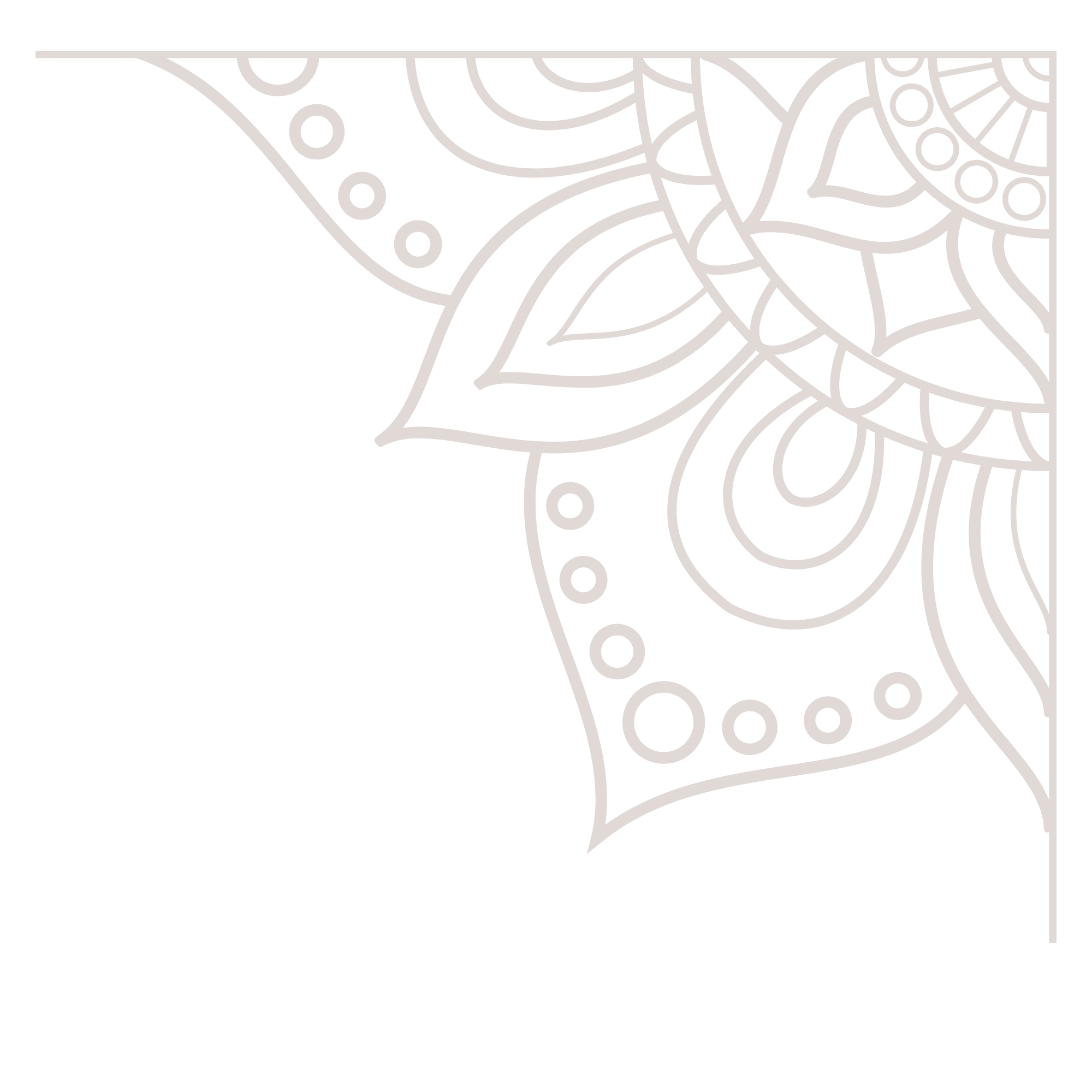 Black and white abstract line art pattern with floral and geometric motifs.