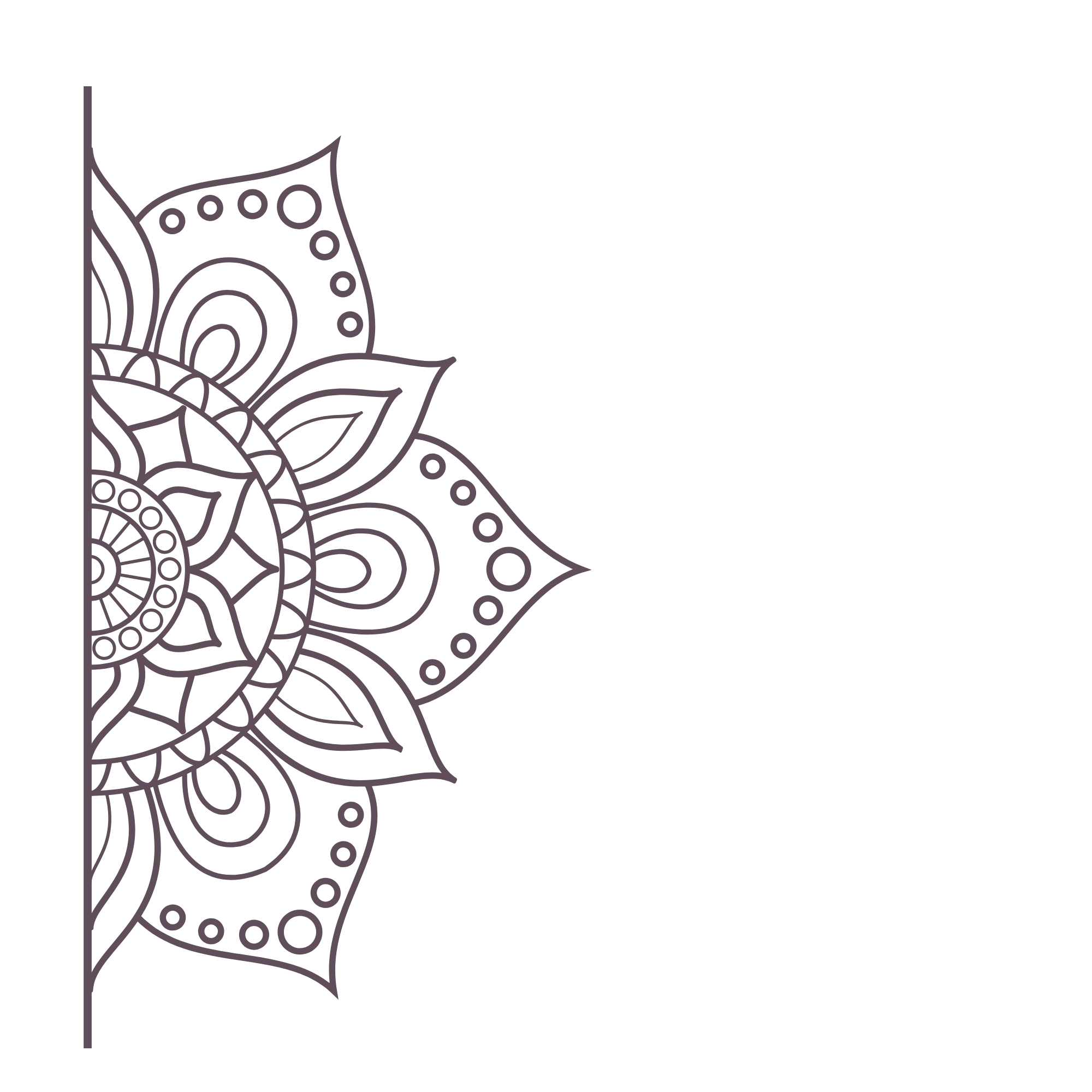 Decorative mandala pattern in purple lines.