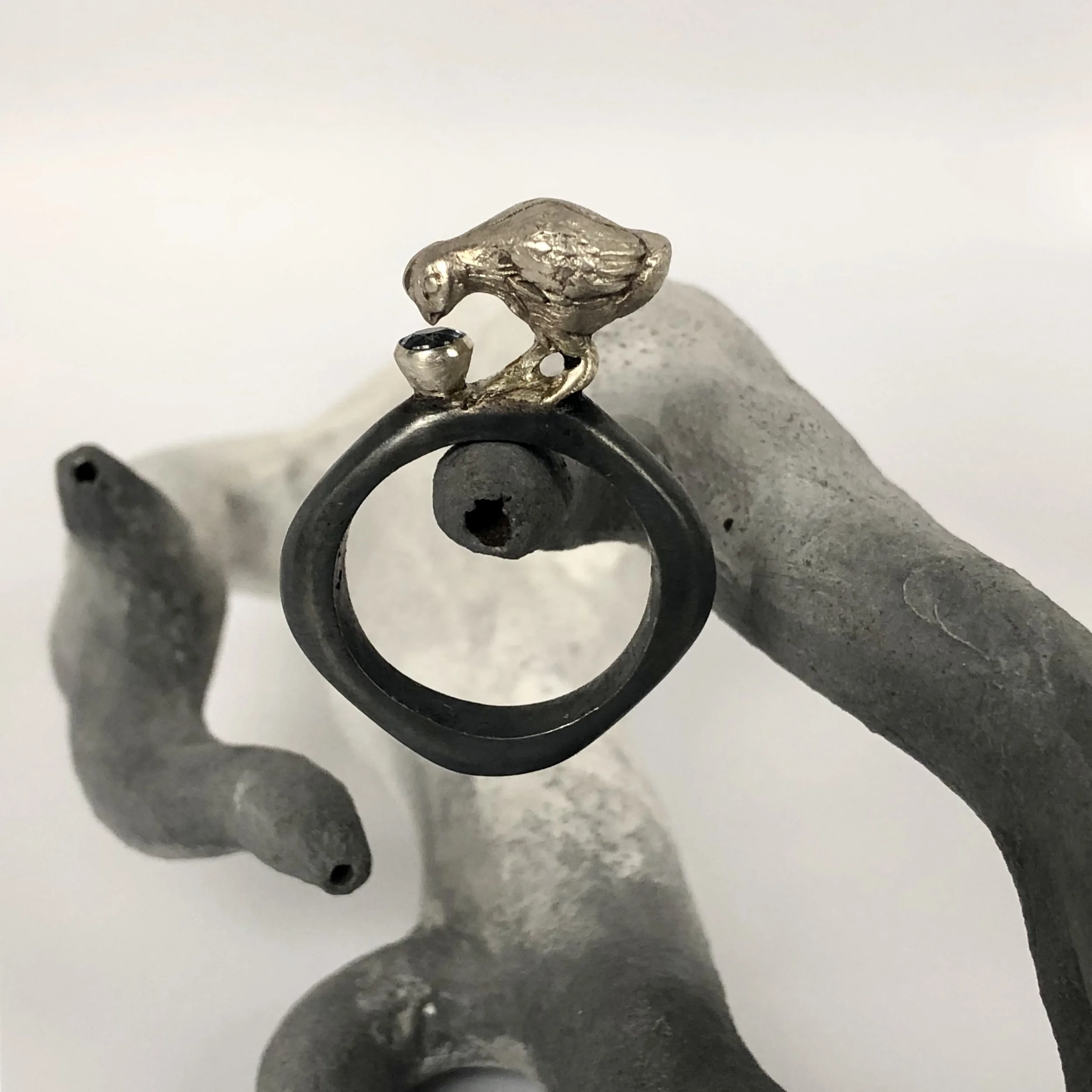 Ring met drinkende kip