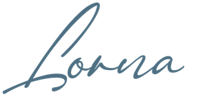 Stylized blue handwritten text spelling 'Lorna'.