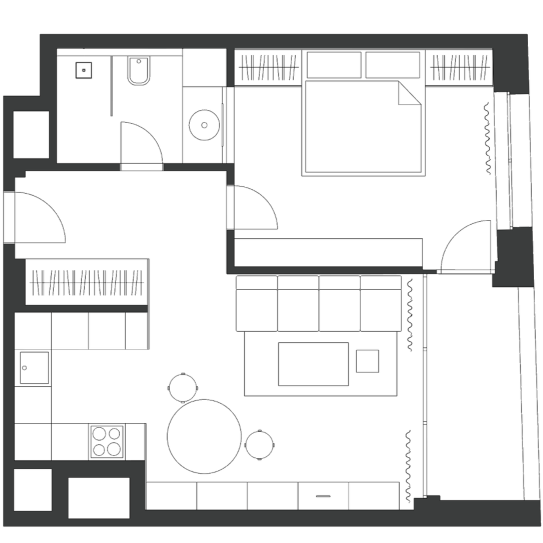 Návrh dispozice a půdorys moderního bytu v novostavbě, Praha Rohan – Cimra Studio