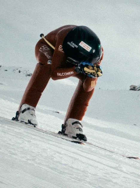 Simone Origone, world champion in speed skiing. Shot in Cervinia, Italy.