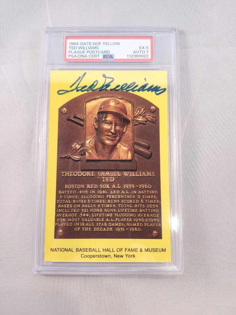 Ted Williams Signed Autographed Hall of Fame Yellow Plaque Postcard - PSA/DNA Authentic Boston Red Sox Legend