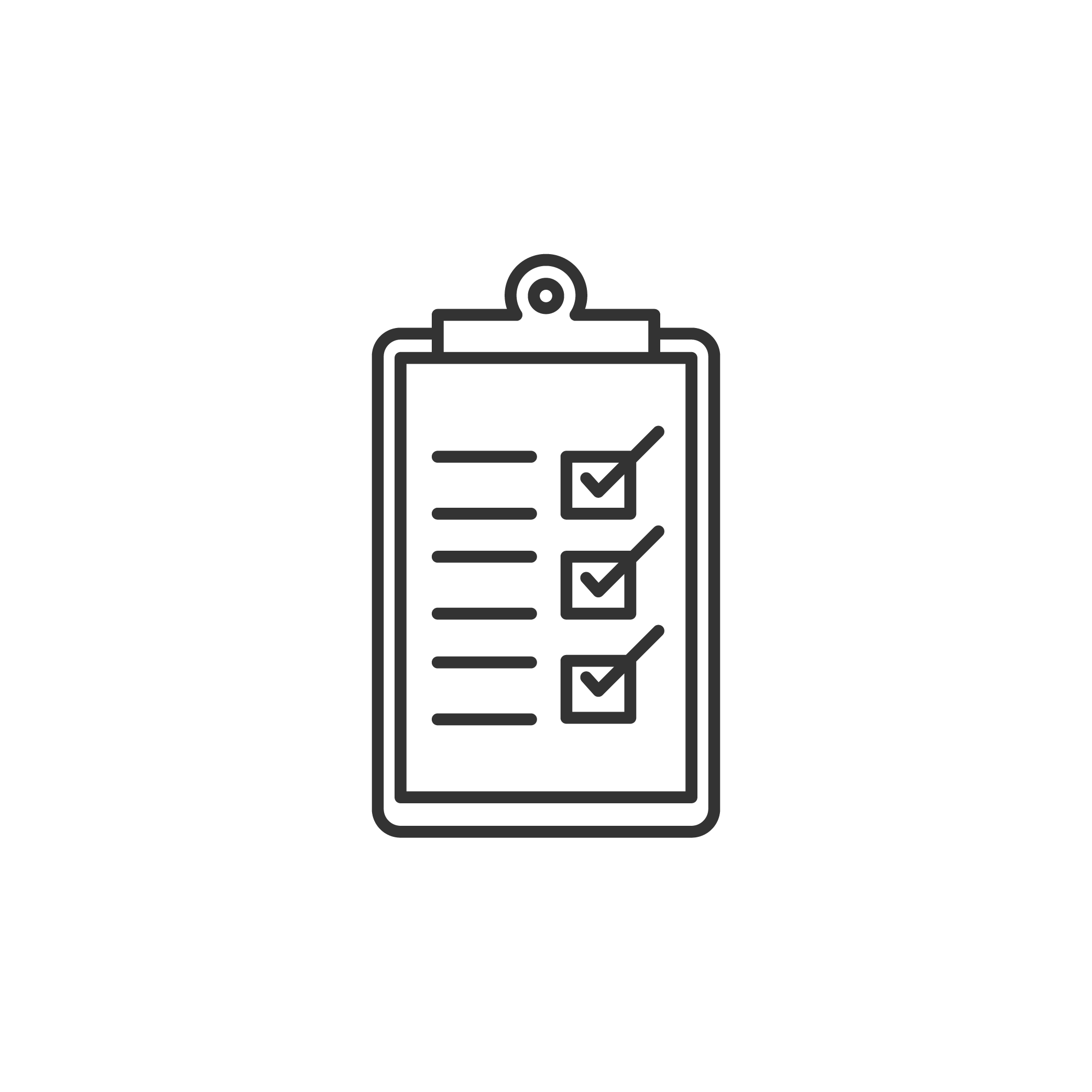 Outline of a clipboard with a checklist, showing three checked items.