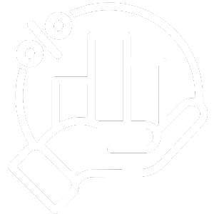 A hand holding a bar chart with a percentage symbol above.