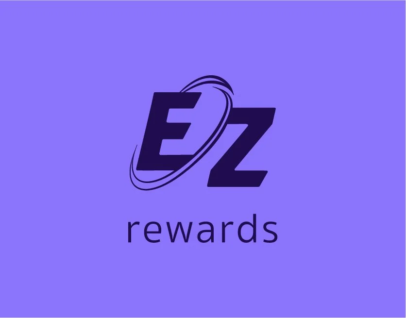EZ Rewards logo with stylized 'EZ' and orbit lines on purple background.