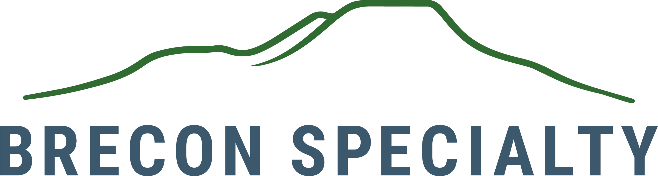 Logo for Brecon Specialty with a green mountain outline above the text.