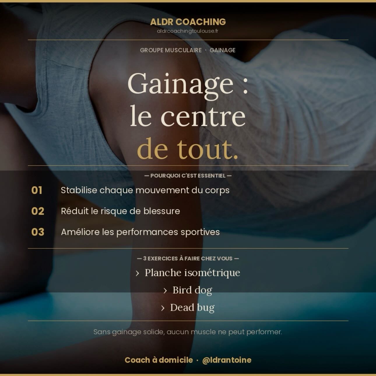 &laquo;&nbsp;Sans gainage solide, aucun muscle ne peut pertormer&nbsp;&raquo;

.Contactez-moi en message priv&eacute; ou via mon lien en bio!