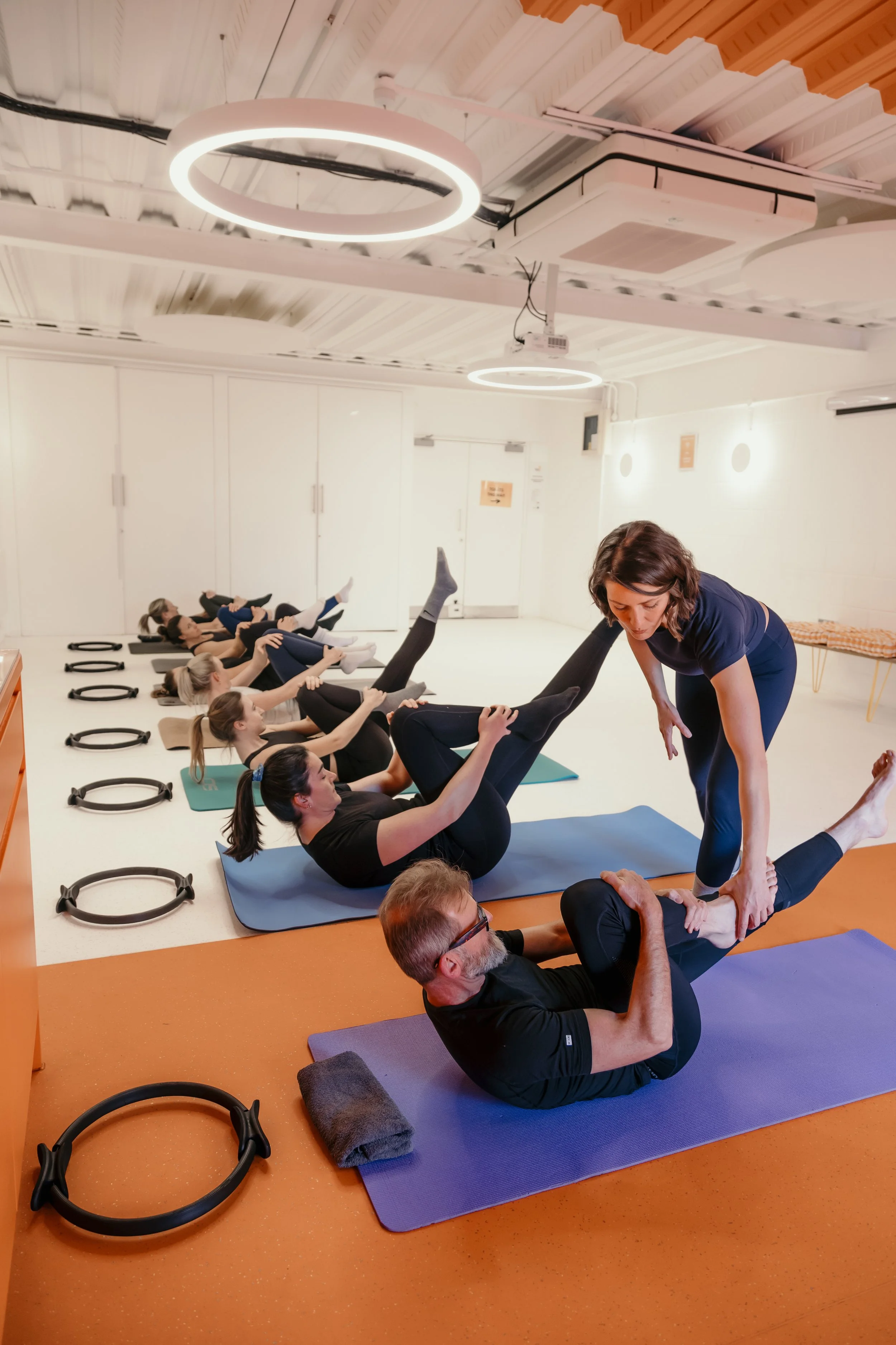 Pilates group class for posture and core strength