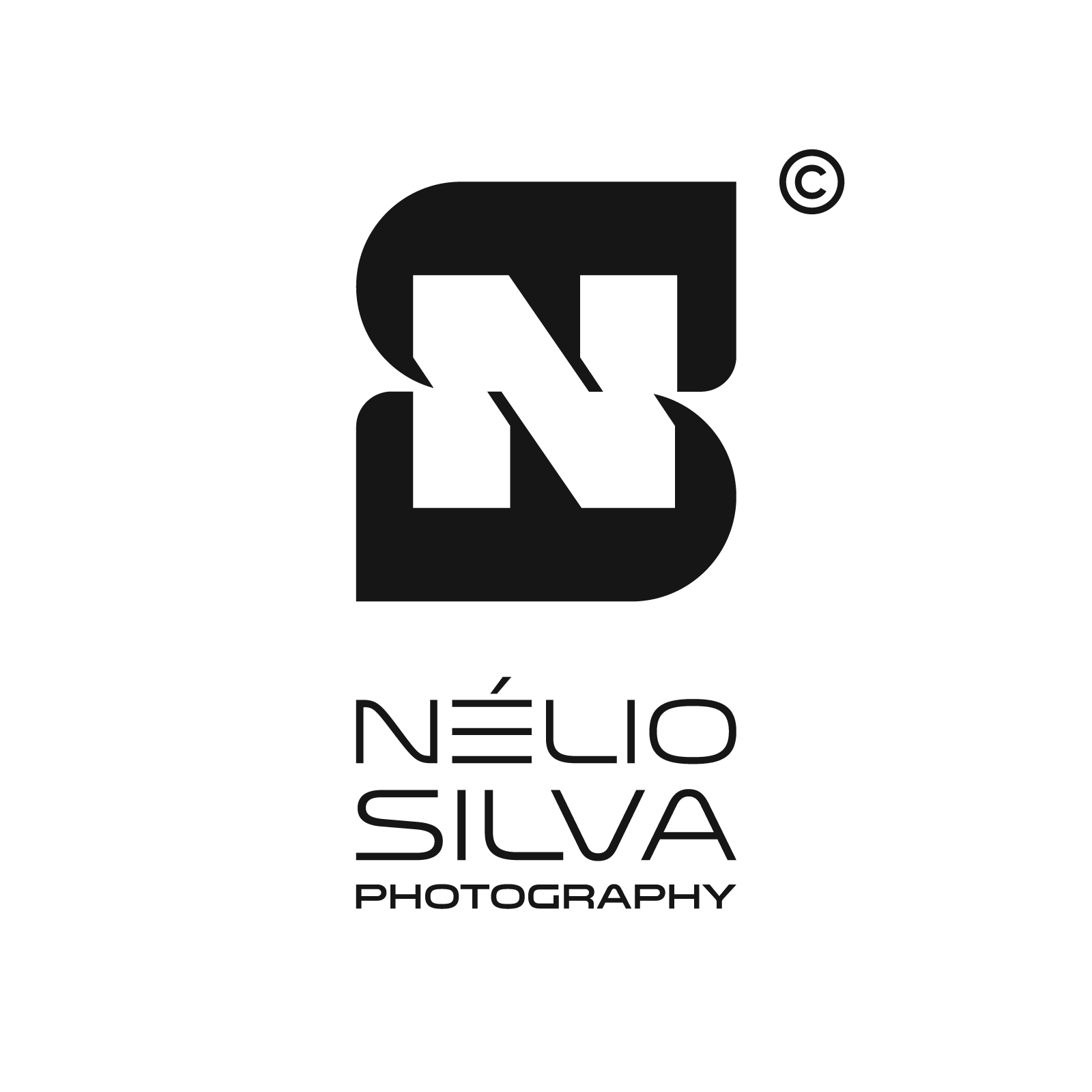 Black and white logo for Nelio Silva Photography featuring a stylized 'N' inside a bold, blocky 'B' shape.