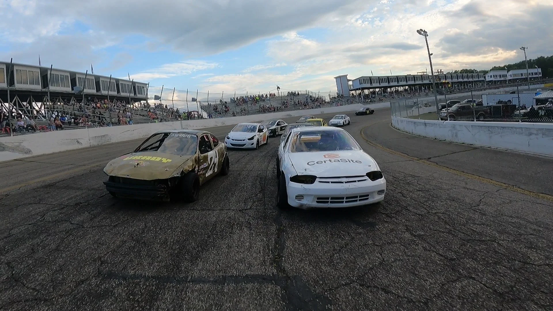 Front Wheel Drive race cars pacing the field at the Kalamazoo Speedway in Kalamazoo, Michigan.