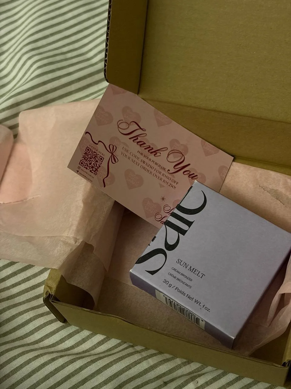 hey babe! just received it. thank you so much for packing it so nicely ✨💓 -Sharmein Rizaudin