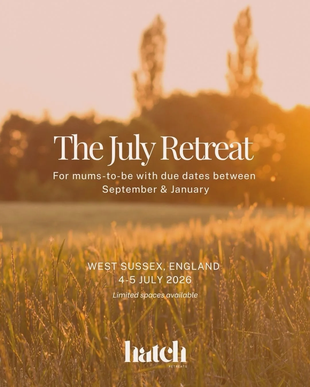 ✨ The July Hatch Retreat is now open.

A weekend designed for expectant parents who want to prepare for birth feeling calm, confident, and deeply connected.

Join us in the beautiful Sussex countryside for an intimate retreat experience where you&rsq