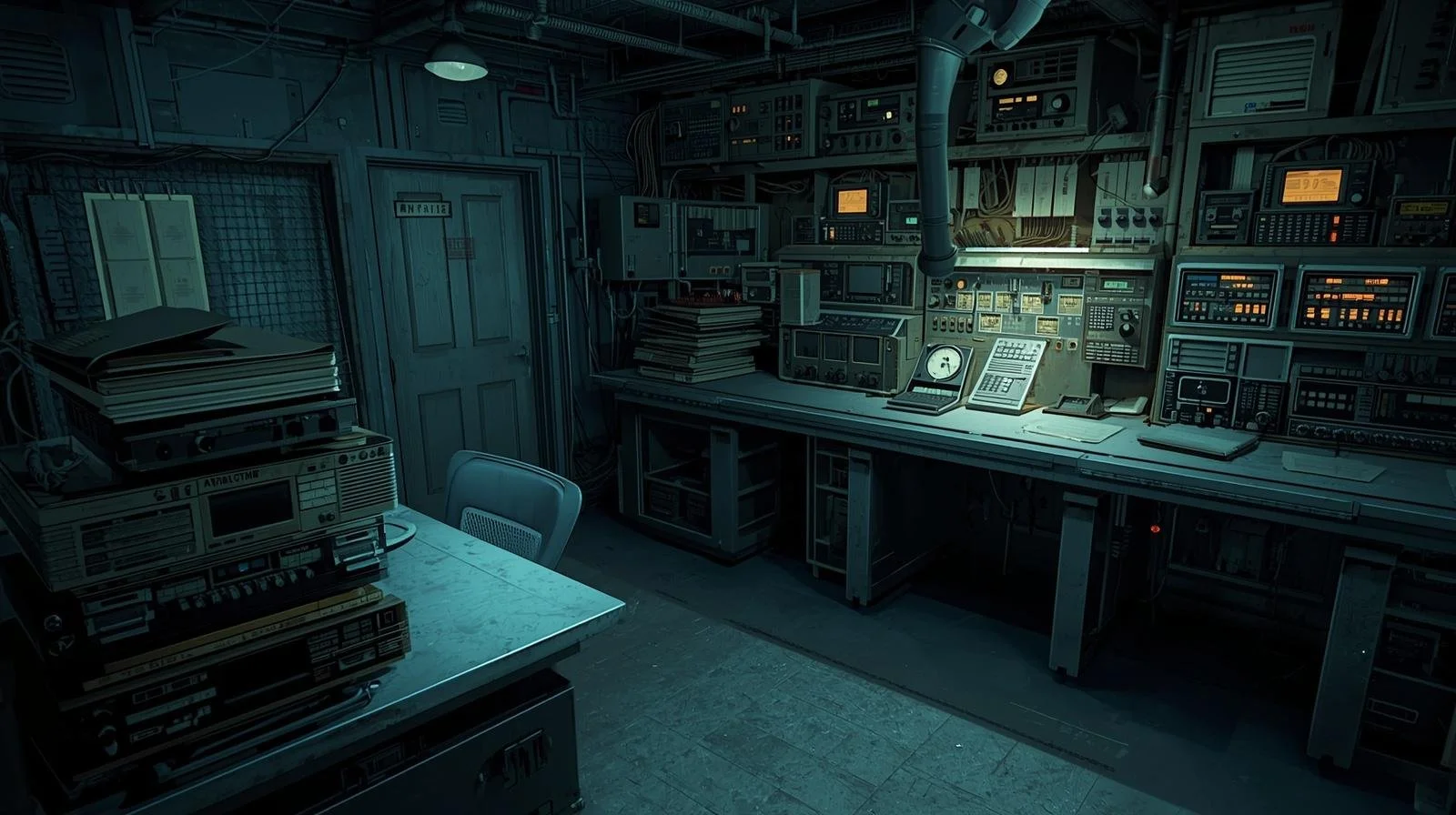 Old surveillance and communications equipment evoke the Cold War mindset of secrecy and permanent suspicion.